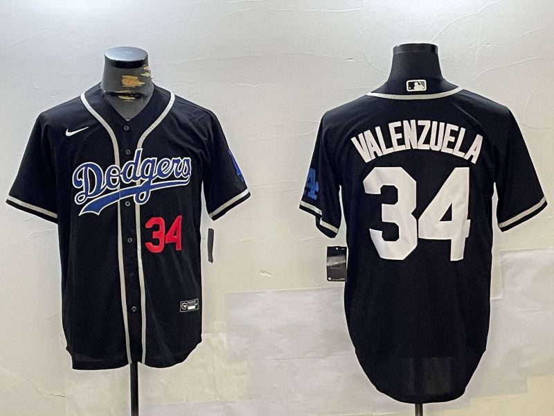 Men Los Angeles Dodgers 34 Valenzuela Black Game 2024 Nike MLB Jersey style 10291